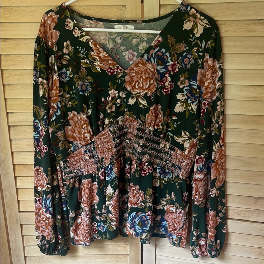 Maurices Green Floral Peplum Blouse